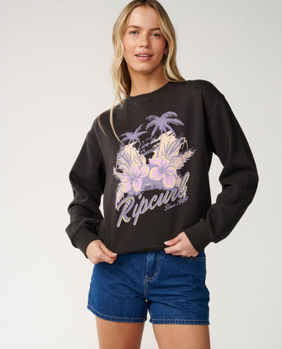 Party Wave Crew Fleece - Washed Black Women's Hoodies & Sweatshirts Rip Curl Women XS 