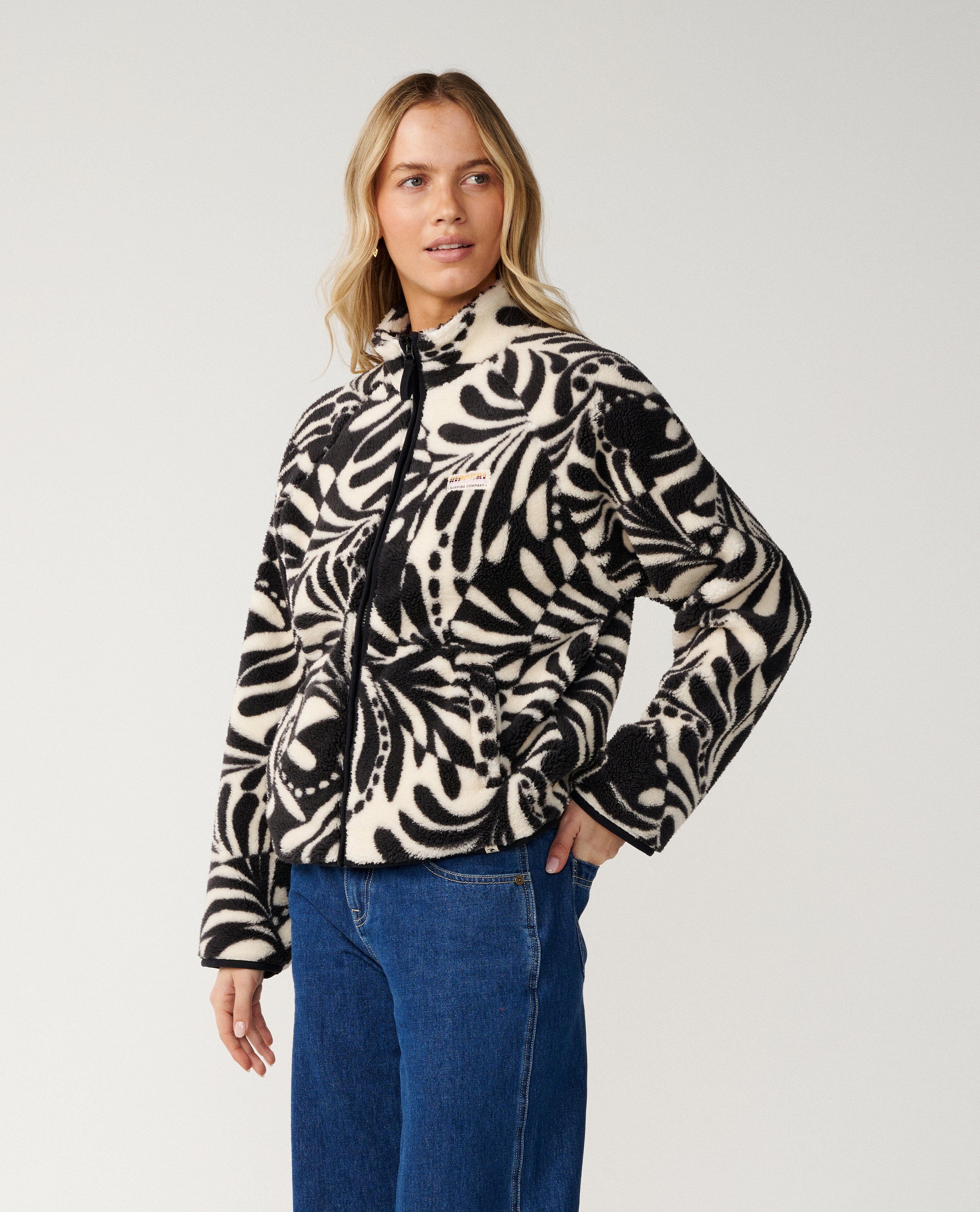 Party Wave Zipped Polar Fleece - Black/White Women's Jackets Rip Curl Women 
