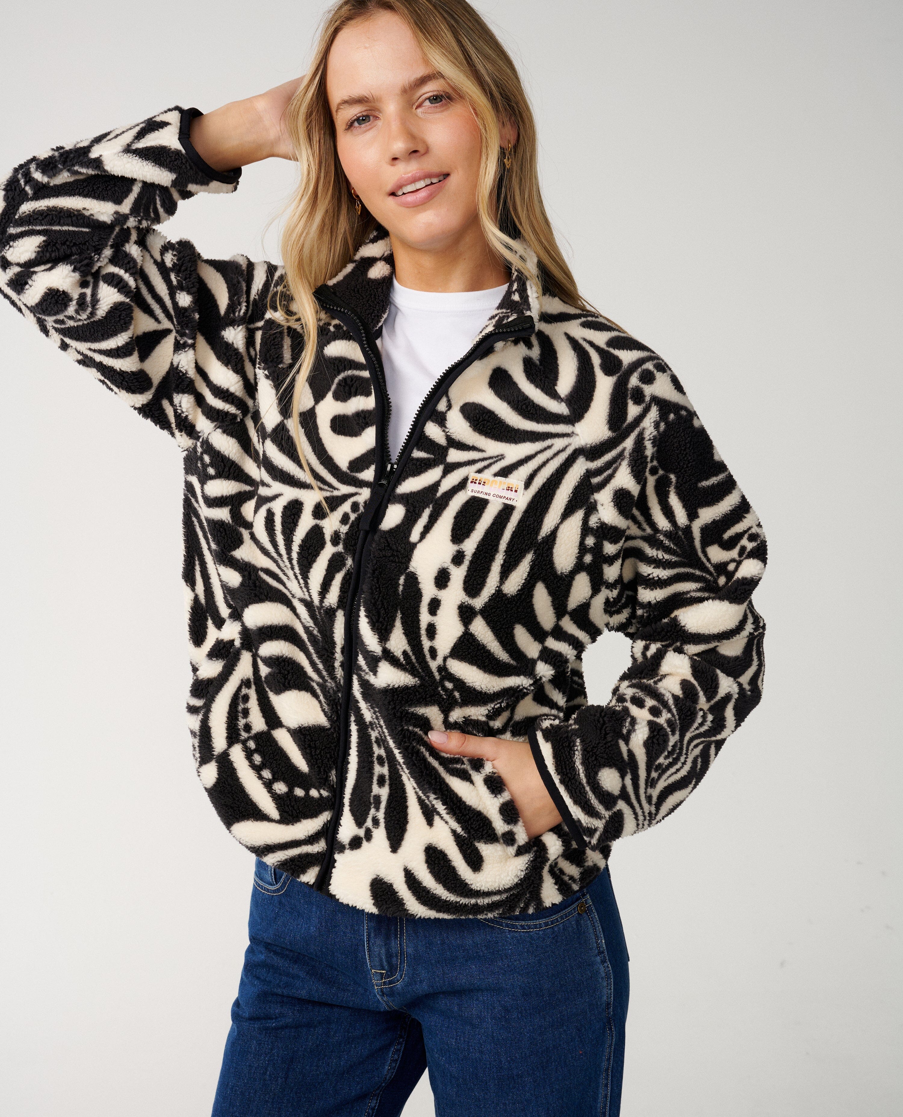 Party Wave Zipped Polar Fleece - Black/White Women's Jackets Rip Curl Women 