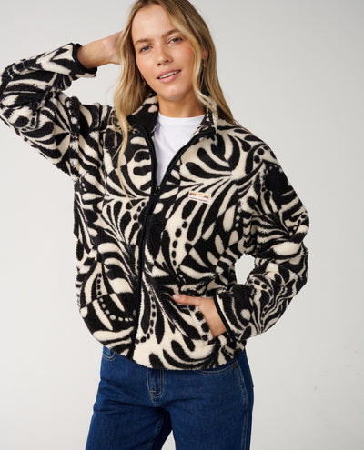Party Wave Zipped Polar Fleece - Black/White Women's Jackets Rip Curl Women 