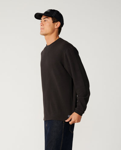 Premium Surf Waffle Long Sleeve Tee - Washed Black Men's Hoodies & Sweatshirts Rip Curl 