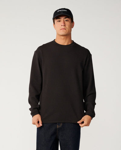 Premium Surf Waffle Long Sleeve Tee - Washed Black Men's Hoodies & Sweatshirts Rip Curl M 