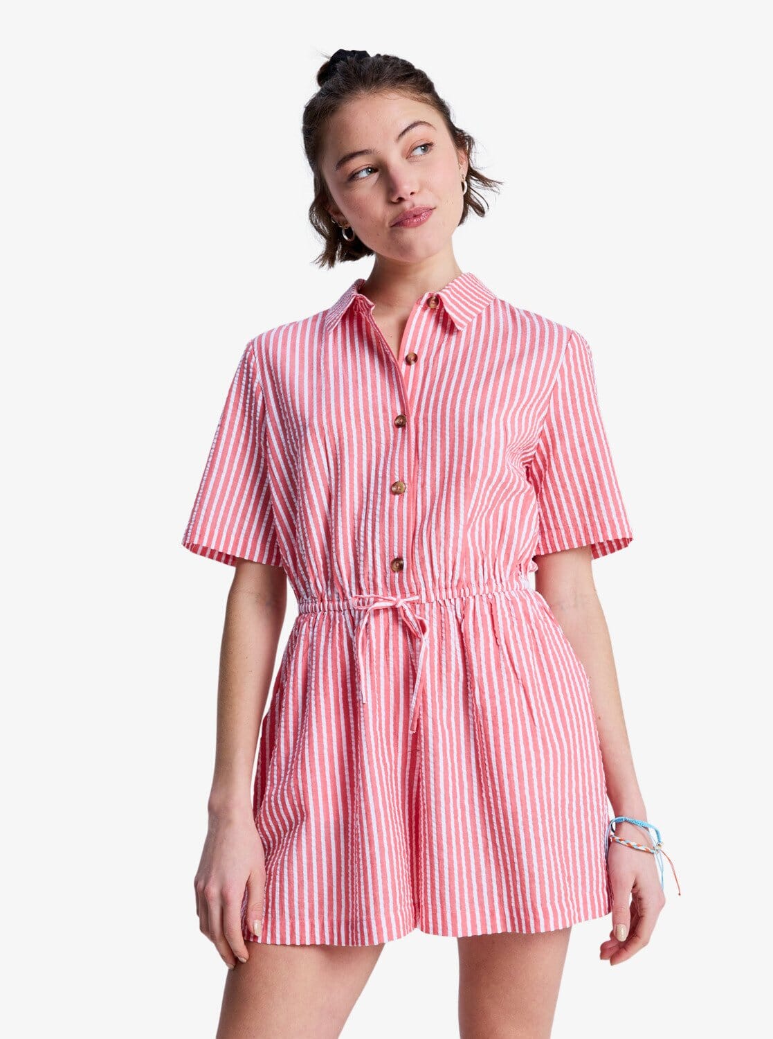 Real Tomorrow Collared Short Jumpsuit - Hibiscus Sunrise Stripe Women's Dress Roxy XS 