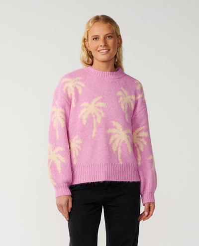 Retro Swell Palm Jacquard Crew - Lilac Women's Hoodies & Sweatshirts Rip Curl Women XS 