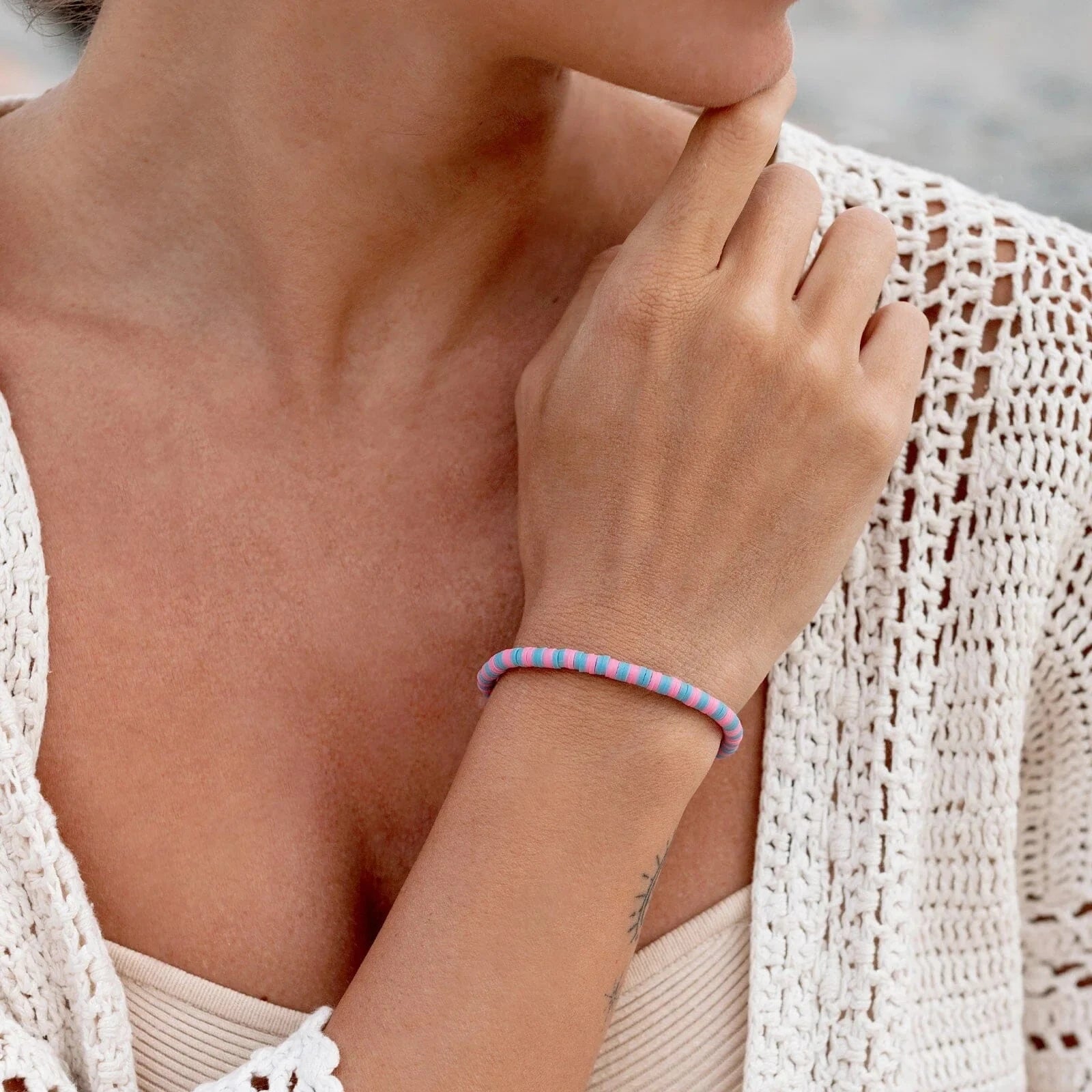Seascape Vinyl Disc Stretch Bracelet - Bubblegum Jewellery Pura Vida 