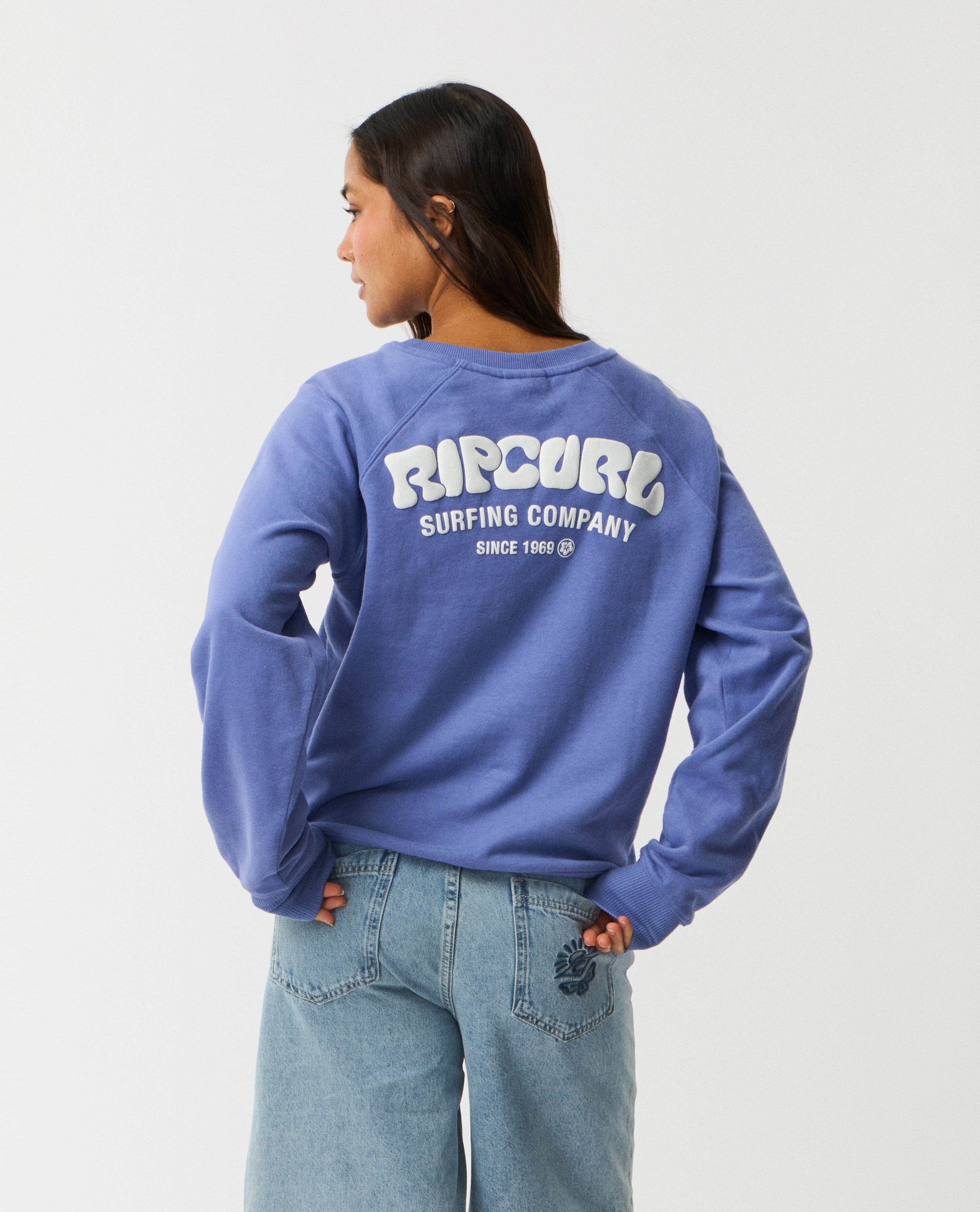 Surf Puff Raglan Relaxed Crew - Mid Blue Women's Hoodies & Sweatshirts Rip Curl Women 