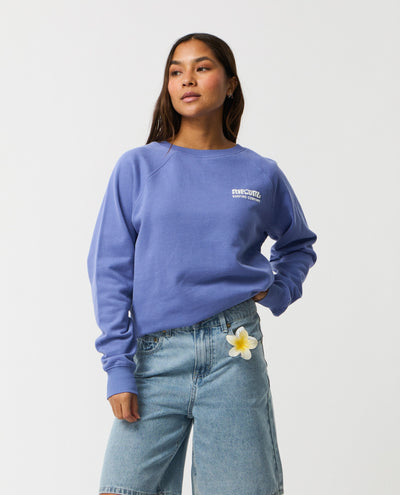 Surf Puff Raglan Relaxed Crew - Mid Blue Women's Hoodies & Sweatshirts Rip Curl Women XS 