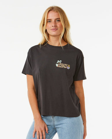 Tiki Tropics Relaxed Tee - Washed Black Women's T-Shirts and Vest Tops Rip Curl women XS 