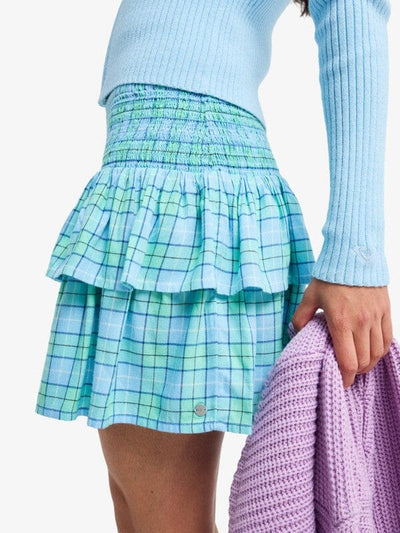 Tuesdays Mini Skirt - Airy Blue As If Plaid Women's Skirts Roxy 