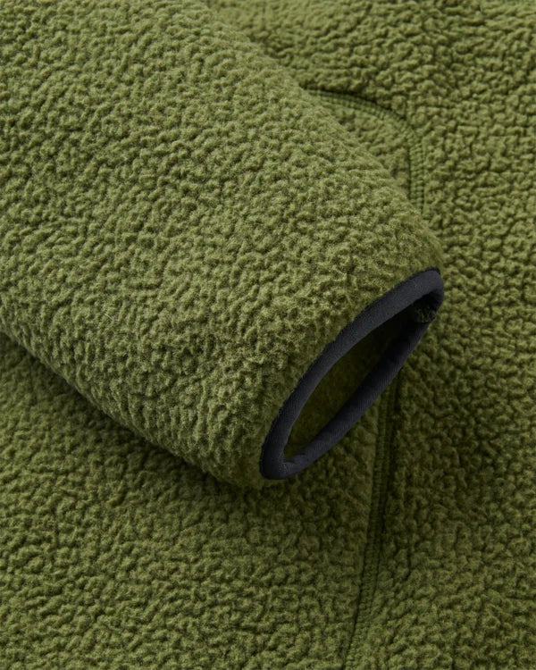 Offgrid Recycled Full Zip Hooded Sherpa Fleece - Khaki
