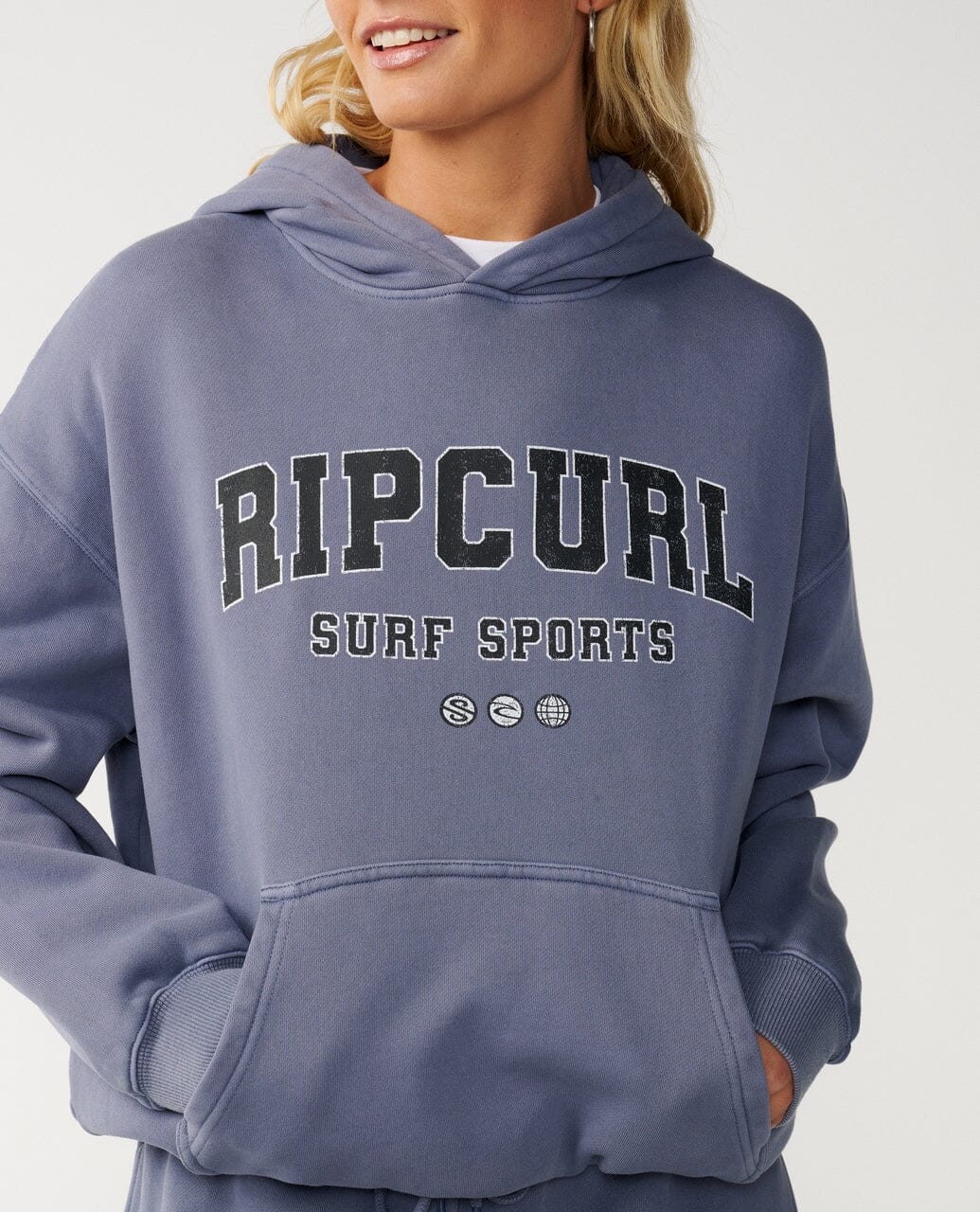 Varsity Sports Oversize Hood - Blue Grey Women's Hoodies & Sweatshirts Rip Curl Women XS 