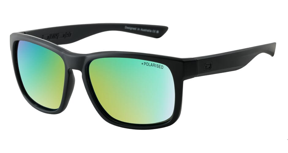 DD Hoodlum - Satin Black, Grey/Green Mirror Polarised Sunglasses Dirty Dogs 