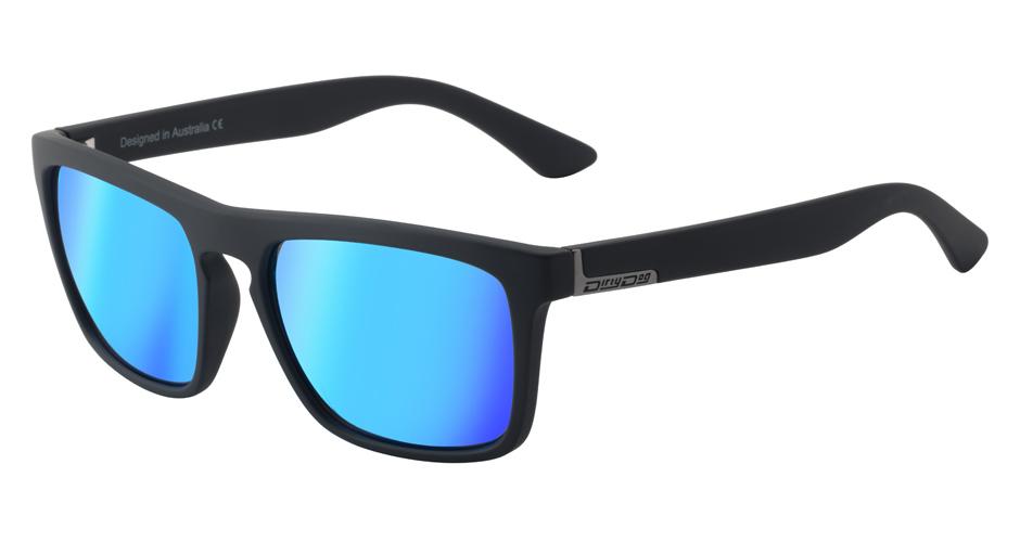 DD Ranger Satin Black-Ice Blue Mirror Polarised Sunglasses Dirty Dogs 