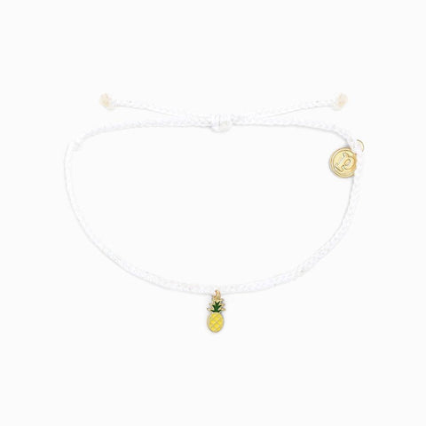 Gold Enamel Pineapple Charm Bracelet Jewellery Pura Vida White 
